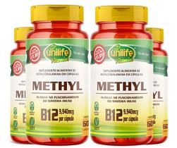 KIT C/4 Un. Vitamina B12 Metilcobalamina 60 Cápsulas Vegano - Unilife