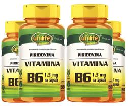 KIT C/4 Vitamina B6 Piridoxina 500mg 120 Caps Vegan Unilife