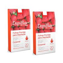 Kit c/ 40 Folhas Prontas Depilação Corporal Depilflax Morango 2cx c/ 20un
