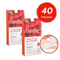 Kit c/ 40 Folhas Prontas Depilação Corporal Depilflax Morango 2cx c/ 20un