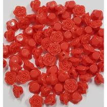 Kit C/400 Miçangas em Plástico Flor Rosa Vermelha 2 cm Kit C/400 Miçangas em Plástico Flor Rosa Vermelha 2 cm
