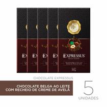Kit c/5 Barras de Chocolate Expressus Kakaw Belga ao Leite com Recheio de Avelã