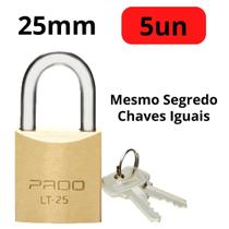 Kit c/5 Cadeado Pado 25 mm Mesmo Segredos Iguais Mesma Chave