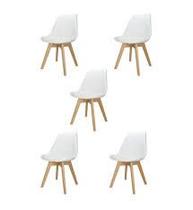 Kit c/5 cadeiras Leda Charles Eames, Saarinen Wood com almofada Branca