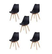 Kit c/5 cadeiras Leda Charles Eames Saarinen Wood com almofada Preta