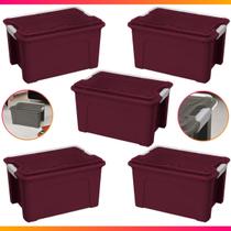 Kit C/5 Caixas Organizadora Com Trava 20l Grande Transparente Ou Sólida