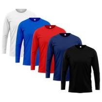 Kit C/5 Camiseta Manga Longa Básica Masculina 100% Poliéster - Cores Sortidas