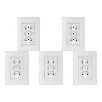 Kit C/5 - Conjunto Ilumi Vivaz Branco Com Placa 3 Tomadas...