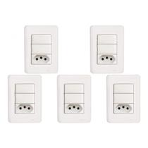 Kit C/5 - Conjunto Perlex Aros 4X2 Branco Com Placa(2Simp... Kit C/5 - Conjunto Perlex Aros 4X2 Branco Com Placa(2Simp...