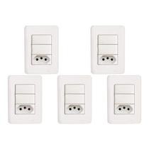 Kit C/5 - Conjunto Perlex Aros 4X2 Branco Com Placa(2Simp... Kit C/5 - Conjunto Perlex Aros 4X2 Branco Com Placa(2Simp...