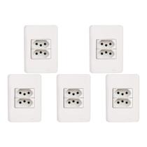 Kit C/5 - Conjunto Perlex Aros 4X2 Branco Com Placa(2Toma...