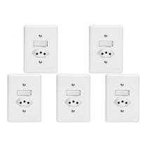 Kit C/5 - Conjunto Perlex''Branca''Com Placa(1Paralelo+Toma...