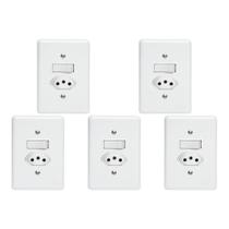 Kit C/5 - Conjunto Perlex''Branca''Com Placa(1Simples+Tomada .. Kit C/5 - Conjunto Perlex''Branca''Com Placa(1Simples+Tomada ..