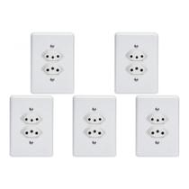 Kit C/5 - Conjunto Perlex''Branca''Com Placa(2Tomadas 10/...