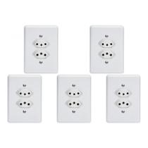 Kit C/5 - Conjunto Perlex''Branca''Com Placa(2Tomadas 10/...