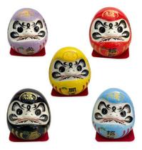 Kit C/5 Daruma Boneco Oriental Enfeite Porcelana