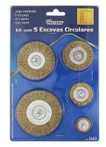 Kit C/ 5 Escovas Circulares Com Haste Western Aço Latonado Cor Dourado