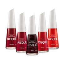 Kit c/ 5 Esmaltes Risqué Vermelhos Mais Vendidos 8ml.