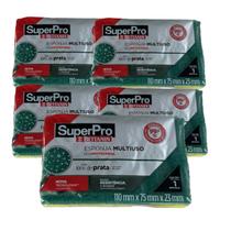 Kit C/5 Esponja Dupla Face Superpro Bettanin Ions Prata Lava Louça