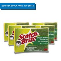 Kit C/5 Esponjas Scotch Brite De Limpeza Dupla Face 3m Bucha Lava Louça Buchinha Amarela Multiuso