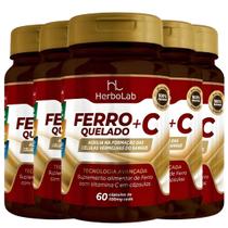 KIT C/5 Ferro + Vitamina C Quelado 60 Cápsulas - Herbolab