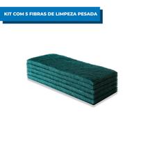 Kit C/5 Fibra Tinindo Limpeza Pesada 102X230MM 3M Verde Remove Mancha Sujeira Paredes Lava Piso