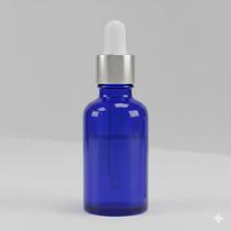 Kit c/ 5 frasco conta gotas azul 30ml tampa prata e bulbo branco Kit c/ 5 frasco conta gotas azul 30ml tampa prata e bulbo branco