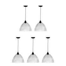 Kit c/5 lustre pendente industrial galpão prismatico preto