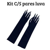 Kit C/5 Luva Unha Preta 40cm Cosplay Carnaval Longa Fantasia