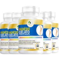 Kit C/5 Magnesio Quelato 500mg 60cps Puro Concentrado Fits