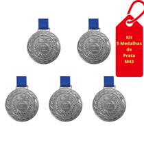 Kit C/5 Medalhas de Prata Honra ao Mérito M43 C/Fita Azul Kit C/5 Medalhas de Prata Honra ao Mérito M43 C/Fita Azul