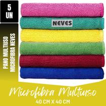Kit C/ 5 - Pano De Microfibra - 40 X 40cm - Neves - Pia - Multiuso - Limpeza Geral - Multicores Kit C/ 5 - Pano De Microfibra - 40 X 40cm - Neves - Pia - Multiuso - Limpeza Geral - Multicores