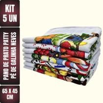 Kit C/ 5 Pano De Prato - Estampados - Pé De Galinha - Neves - Patty - Estampas Sortidas - 65x45cm Kit C/ 5 Pano De Prato - Estampados - Pé De Galinha - Neves - Patty - Estampas Sortidas - 65x45cm