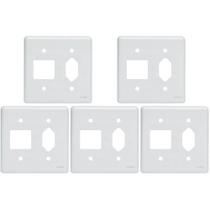 Kit C/5 - Placa Perlex Branca 4X4 (2 Saida+Tomada) 23Pl2/1T