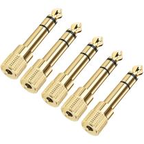 Kit C/5 Plug Stereo Adaptador P2 P10 Conector Fone Ouro