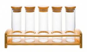Kit c/ 5 Porta Condimento 100ml Com Tampa e Suporte Bambu Cor: Incolor Kit c/ 5 Porta Condimento 100ml Com Tampa e Suporte Bambu Cor: Incolor