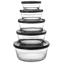 Kit c/ 5 Potes Vidro Tampa Organizador Cozinha Armazenar Alimento Empilhável Versátil Resistente P/ Marmitas Refeições