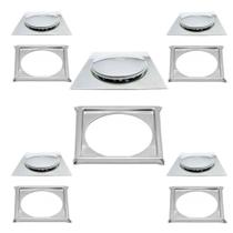 Kit C/5 Ralo e Porta Grelha Inox Piso Click Cromado 15x15 Cm