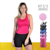 KIT c/ 5 REGATAS DRY FIT FEMININA Camiseta Blusinha Tecido Furadinho Academia Fitness Corrida 1014
