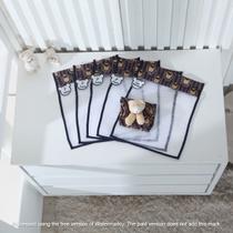 Kit c/ 5 Saquinhos Maternidade em Tule com zíper e viés Diversas Estampas e Tags Bordados + Naninha com Pelucia