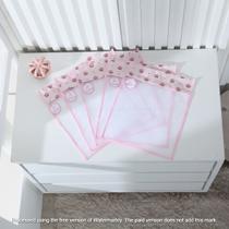 Kit c/ 5 Saquinhos Maternidade em Tule com zíper e viés Diversas Estampas + Tags Bordados - Coleção Coroa e Bailarina