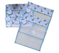 Kit c/ 5 Saquinhos Maternidade em Tule com zíper e viés Diversas Estampas + Tags Bordados - Coleção Ursinha Ursinho - Denguinhos Baby