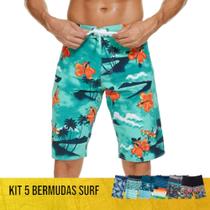Kit /c 5 Shorts SURF Mauricinho Bermuda Praia Academia Tactel Estampado Verão 860