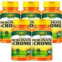 KIT C/5 Un Picolinato De Cromo 500mg 60 Vegan Caps Unilife
