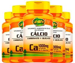 KIT C/5 Un. Suplemento Cálcio Quelato Ca Puro Vegan 60 Cápsulas - Unilife