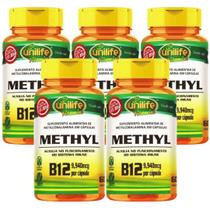 KIT C/5 Un. Vitamina B12 Metilcobalamina 60 Cápsulas Vegano - Unilife