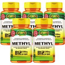 KIT C/5 Vitamina B12 Metilcobalamina 60 Caps Vegano Unilife