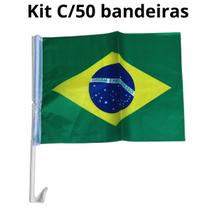 Kit C/50 Bandeiras Brasil Haste Janela Carro 40x29cm Copa