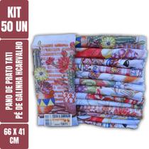 Kit C/ 50 Un-Pano De Prato Pé De Galinha Estampado Tati Legítimo-66cm X 41cm-Bainha Nas Laterais Kit C/ 50 Un-Pano De Prato Pé De Galinha Estampado Tati Legítimo-66cm X 41cm-Bainha Nas Laterais