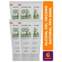 Kit c/ 6 Álcool Gel Natural Vegano 70% C/ Extrato de Camomila, Erva Doce e Aloe Vera 60ml